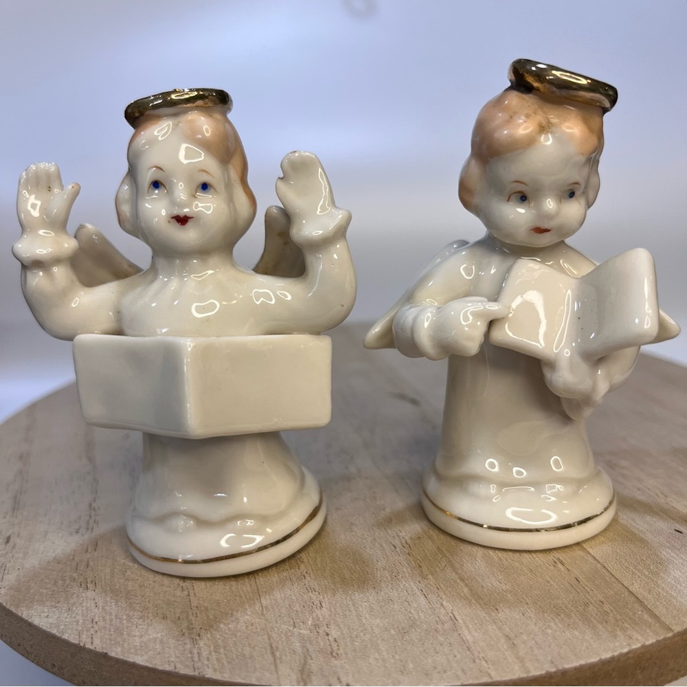 Vintage Chase Salt and Pepper Angel Shakers Porcelain Kitsch Japan 3.25" 1950s